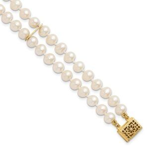 14K Gold-Filled 2-Strand White Freshwater Cultured Pearl Bracelet – 7.5"